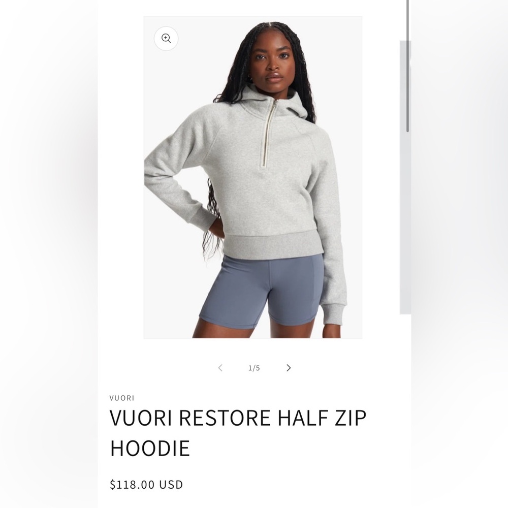 VUORI RESTORE HALF ZIP HOODIE, EUC super soft women’s size small